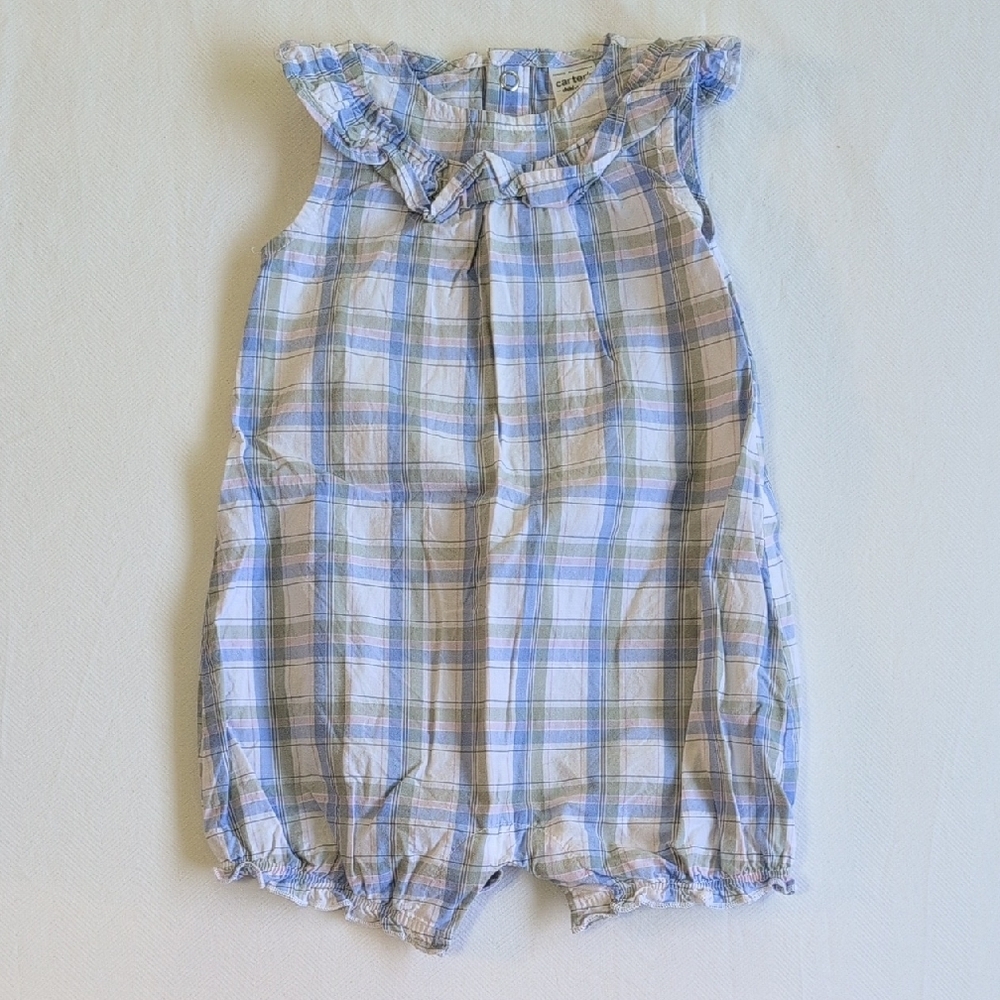 child of mine pastel plaid ruffle cotton bubble romper 6-9 months baby girl